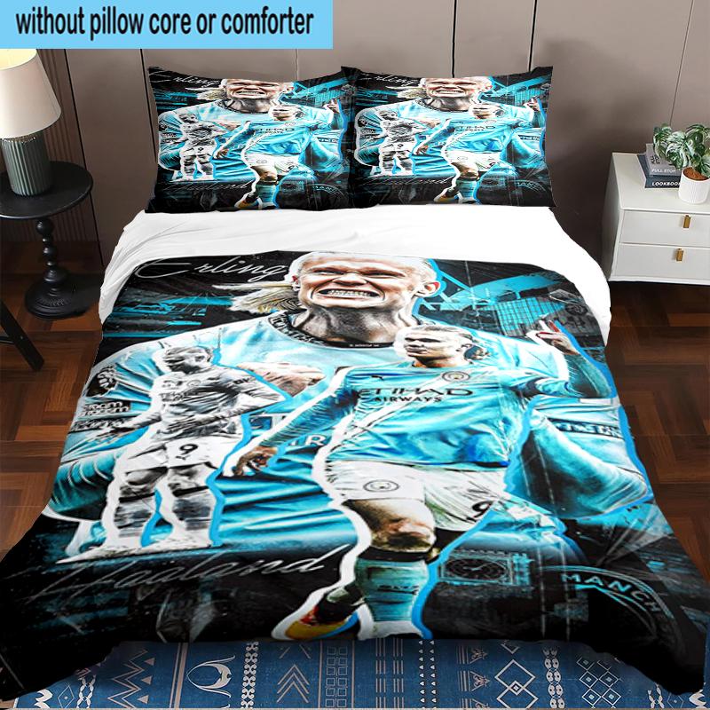 Haaland Football Player 3PCS Bedding Set 2D Printing (Includes 1 Duvet Cover + 2 Pillowcases Coreless), Bedroom decor,Fan gift