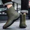 New Men's Mid-Calf Thick Bottom Rain Boots Fashionable Fishing Kitchen Non-Slip Waterproof Car Wash Boots Round Toe PVC Material
