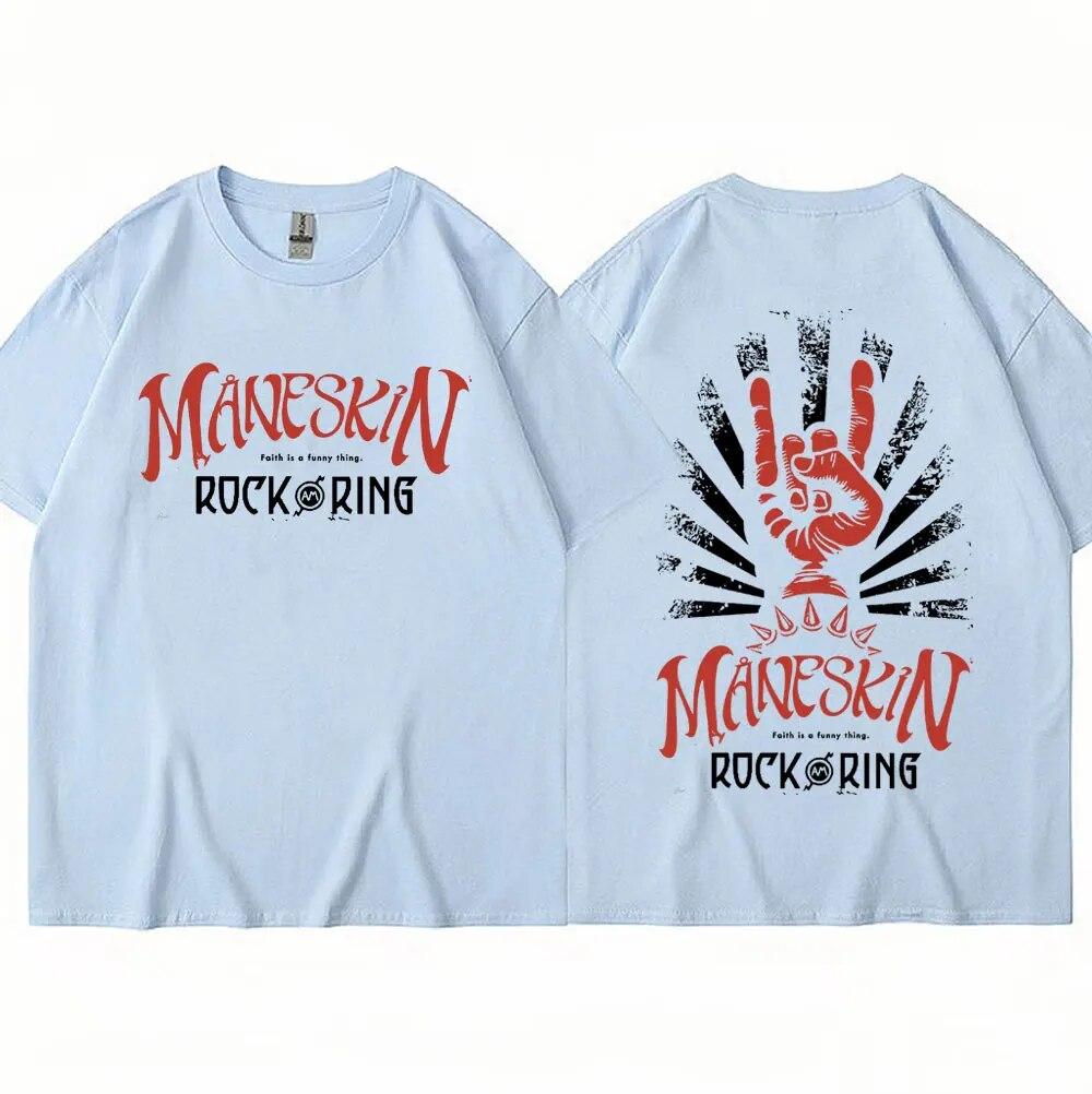 Maneskin Best Rock Am Ring Футболка Итальянская рок-группа Унисекс Женская футболка Ретро хип-хоп Готические футболки большого размера Повседневная уличная одежда