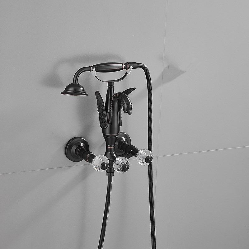 Tuqiu смеситель для ванны и душа, настенный смеситель для ванны с золотым лебедем, смеситель для ванны и душа с холодной и горячей водой из латуни