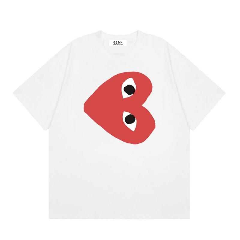 Cotton Short Sleeve T-Shirt With Heart Embroidery Couples Loose Fit Unisex Streetwear Tee