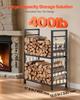 Indoor Firewood Rack, 45.5cm 2-Tier Firewood Holder with Fireplace Tools, Brush, Shovel, Poker, Tongs, Heavy Duty Log Wood Rack, 400 lbs Weight