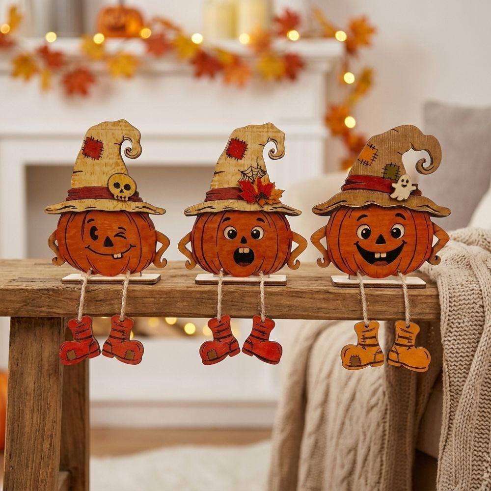 3Pcs Vintage Pumpkin-Shaped Wooden Ornaments Pastoral Fall Pumpkin Table Ornament Festival Supplies
