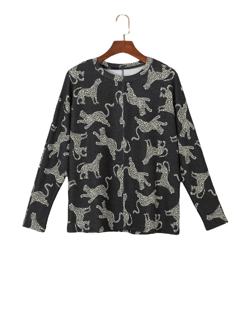 Azura Exchange Черный топ с длинными рукавами и ярким принтом гепарда