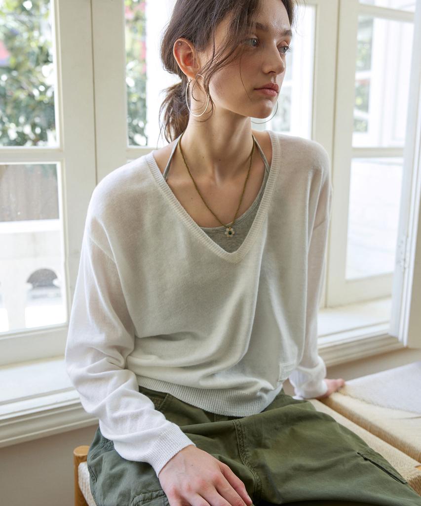 HAINT Luen Deep V_Neck Knit 3Col_Ivory