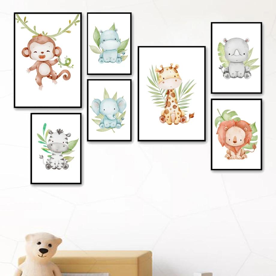 Nursery Elephant Giraffe Rhino Monkey Lion Nordic Posters And Prints Wall Art Canvas Painting Wall Pictures Baby Kids Room Decor