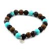 Stones and Minerals. Labradorite + Black Agate + Turquoise + Wood 8 Mm Bead Bracelet. Made In France.