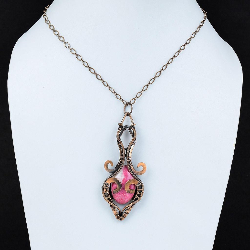 Подвеска из тулита, медная проволочная обертка, драгоценный камень, уникальная медная подвеска, тулитовая бижутерия, подвеска из проволочной обертки ручной работы, свадебный подарок