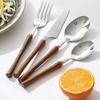 Столовая посуда с деревянной ручкой из нержавеющей стали 304, нож, вилка, ложка, кофейная ложка, ретро-посуда, гаджеты для домашней кухни, подарки, набор столовых приборов