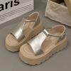 Полая верхняя одежда универсальные французские простые сандалии с открытым носком женские 2025 лето на толстой подошве увеличивающие рост римские маффины пляжная обувь
