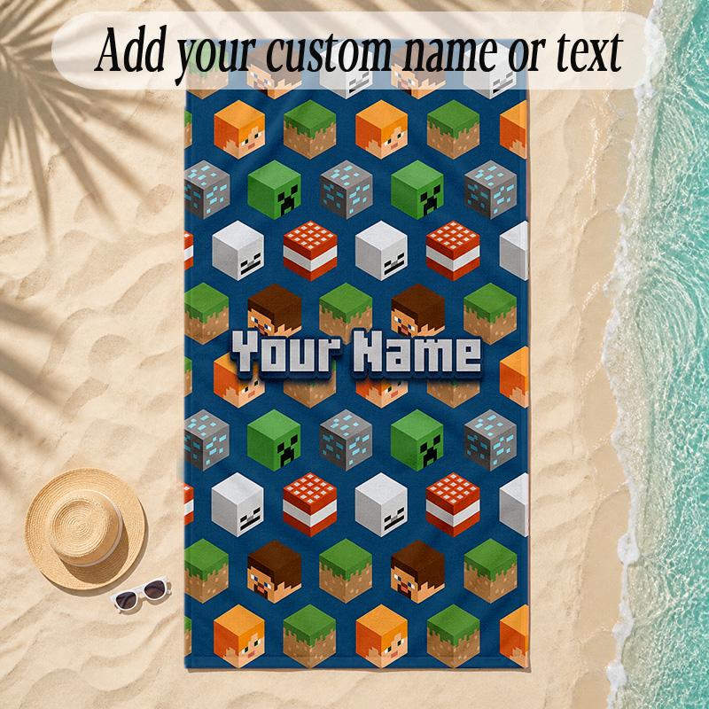 Beach TowelMinecraft Custom Name Text Personalized Soft Towel for Beach Pool Indoor Home Decor Gift