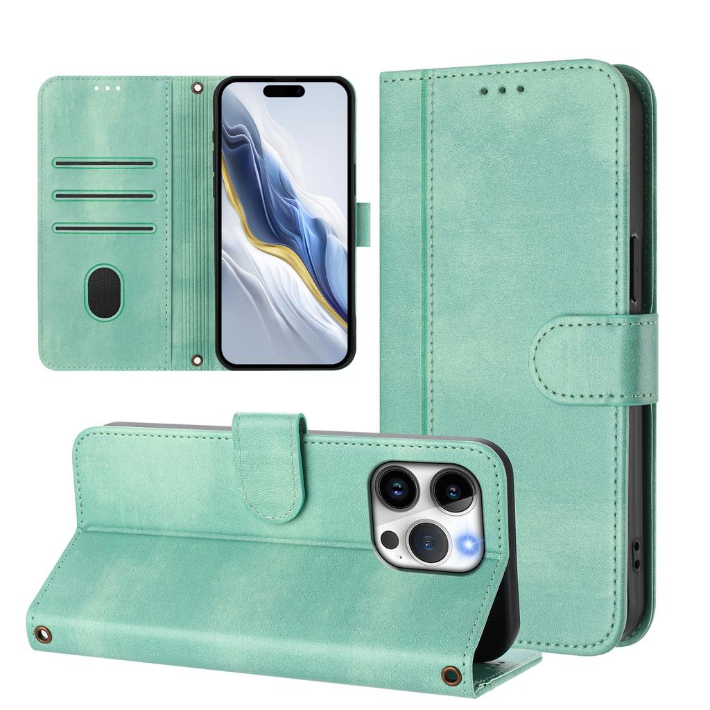 For iPhone 16 Pro Max Cases Wallet Stand Retro Texture Leather Phone Cover with Lanyard