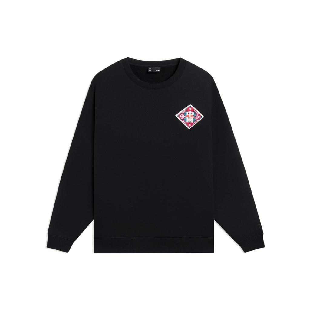 Li-Ning Спортивная серия Trend Back Print Logo Вышитый свитер Толстовка унисекс Топы Черный AWDSF47-1