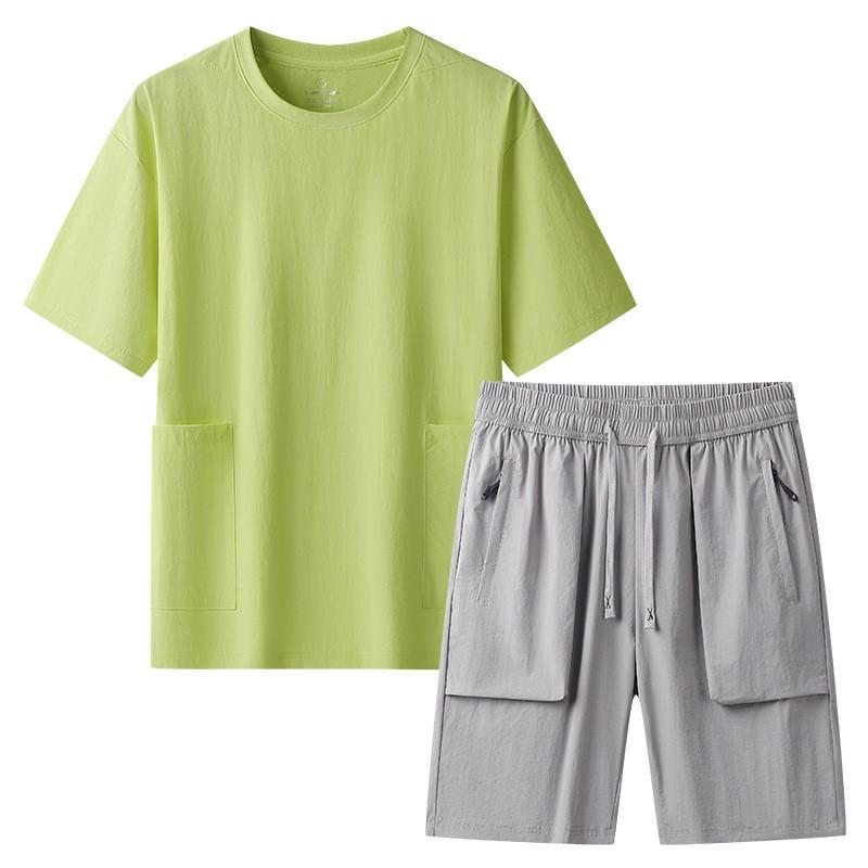 Mens Tracksuit Quick Dry Ice Short Sleeve T-shirt Shorts Gym Workout 2 Piece Set