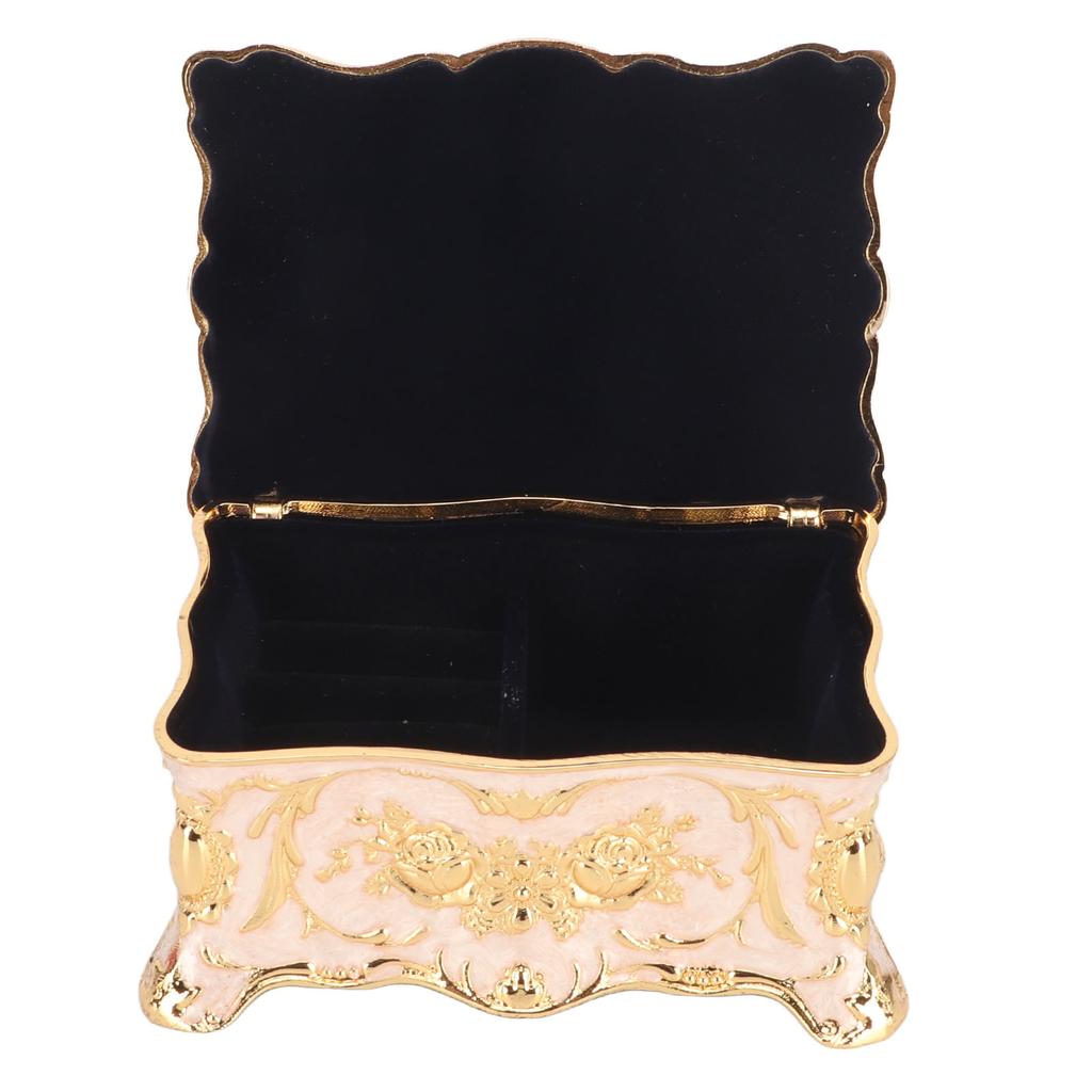 Vintage Rectangular Jewelry Box Retro Metal Antique Enamel Gold Trim Rhinestone Trinket Storage Box