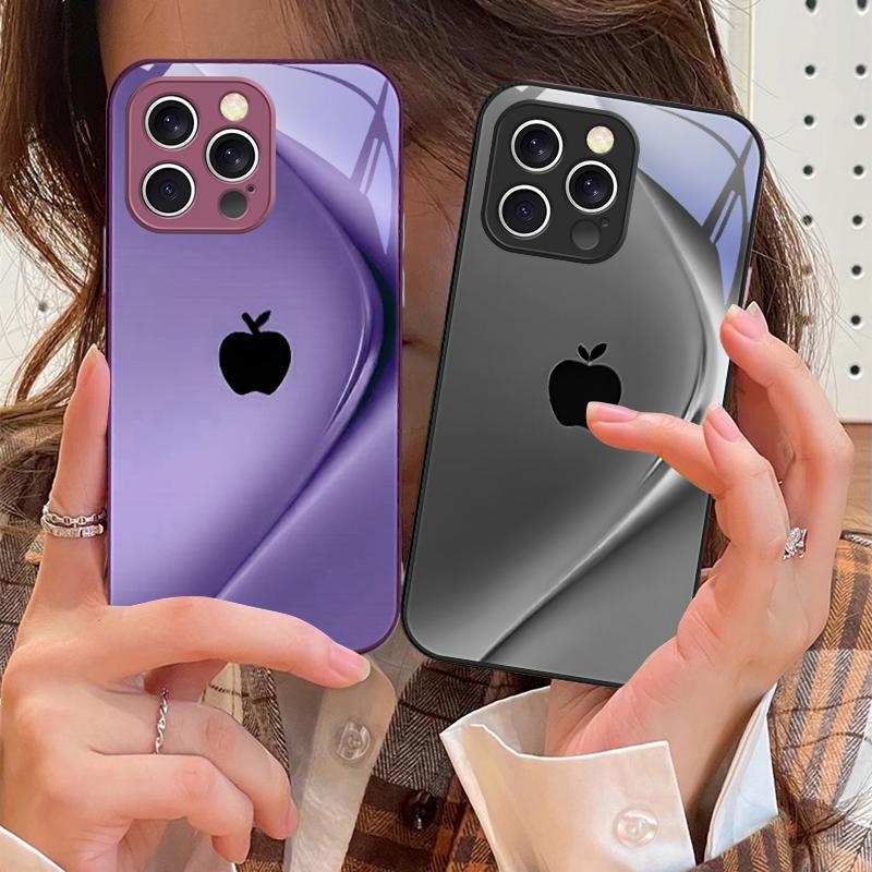 Simple Gradient Purple For iPhone 16 E 15 14 13 Plus 12 mini 11 Pro Max XR Xs Max 16E X 7 8 6 6S 22 Tempered Glass Phone Case