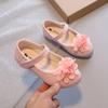 2024 Новые Милые Кожаные Туфли для Девочек Корейский Стиль Розовые Сладкие Туфли Принцессы Мэри Джейн для Свадьбы Танцевальной Вечеринки Низкий Каблук Простые Цветы