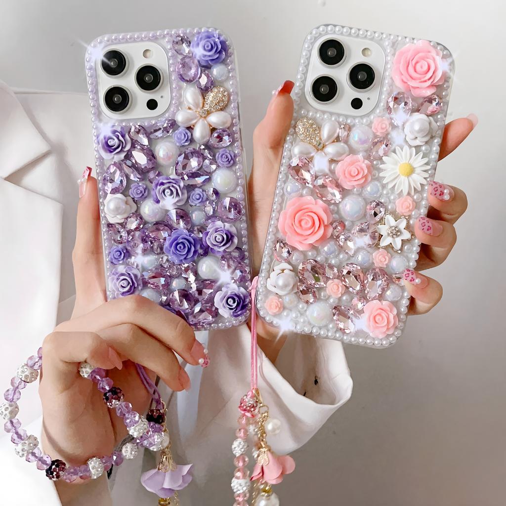 Роскошный 3D Цветочный Чехол для Телефона Для Realme C75 C75X C73 C71 C61 C55 C51 C53 C35 C31 C30 C33 C25 C21Y C25Y C20 C21 Ручной Работы Жемчуг Хрусталь Стразы Обложка