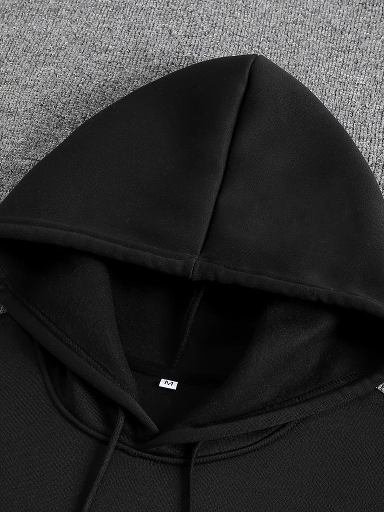 Men's Casual "Nobody Cares, Works Hard" Skull Print Hoodie - Long Sleeve, Black Polyester Pullover, Adjustable Drawstring Neck