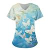 Women's T-shirt V-neck Nurse Uniform Commuting Comfortable Short Sleeved Butterfly Printed T-shirt for Women