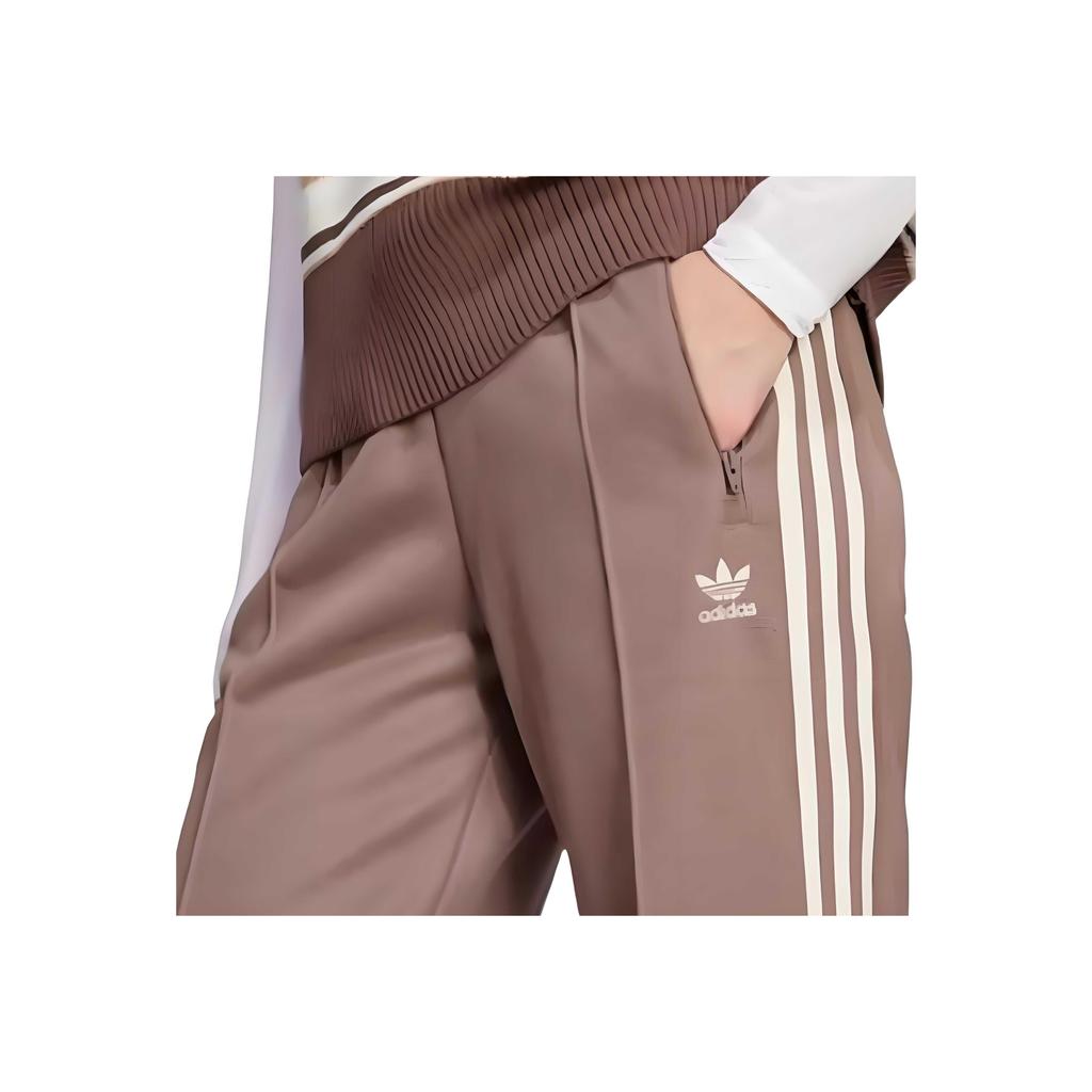 Adidas Оригинальные SS25 удобные мягкие дышащие полосатые повседневные брюки женские низы Shadow-Brown Wonder-White JZ5535