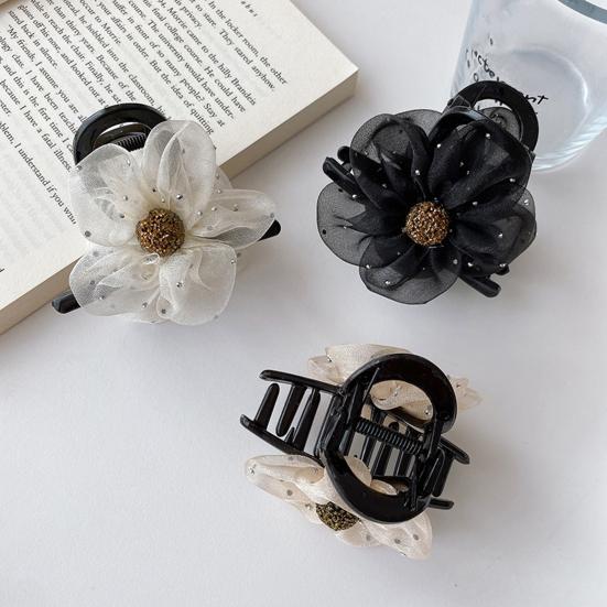 Женская заколка для волос, безопасная для кожи головы, марлевая заколка для волос с цветочным узором, долговечная, полузакрытая, конский хвост, зажим-акула, зажим для женщин, шиньон