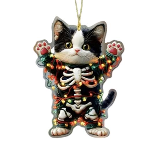 Car Halloween Rearview Mirror Hanging Pendant Cartoon Skull Cat Auto Interior Accessory 2D Flat Acrylic Hanging Charm for Car Backpack