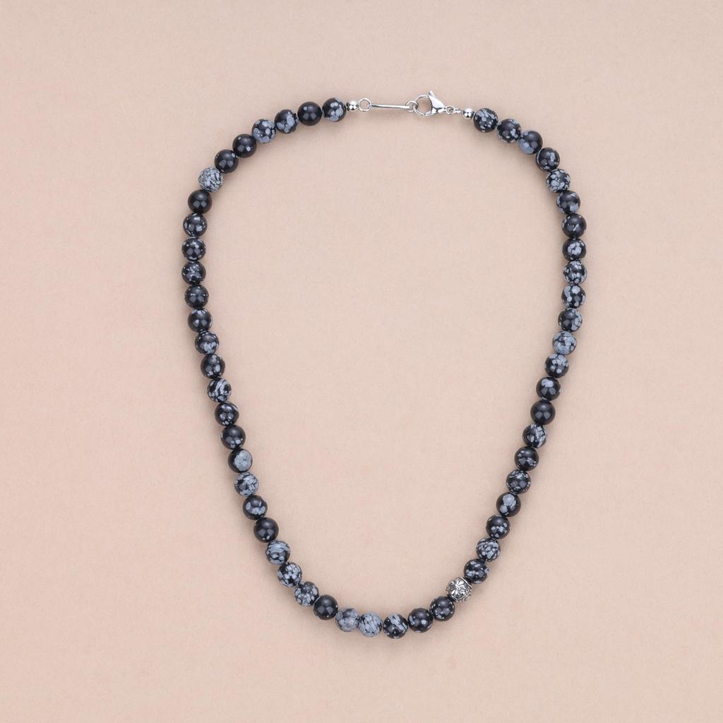 Ожерелье Fleur de Lis со снежинкой и обсидианом [GAVU] Мужское