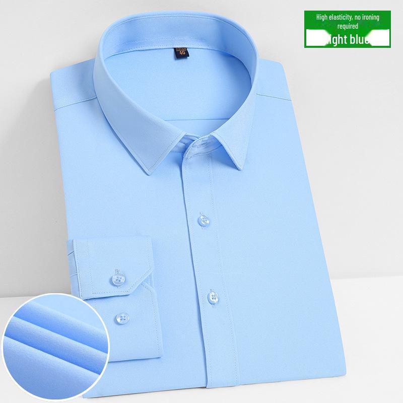 Мужская белая рубашка с длинным рукавом, облегающего кроя — эластичная, удобная, не мнется, профессиональный корейский стиль