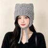 Chin Strap Cat Ear Knitted Hat 55cm To 60cm Circumference Earflap Hat  Snow Weather