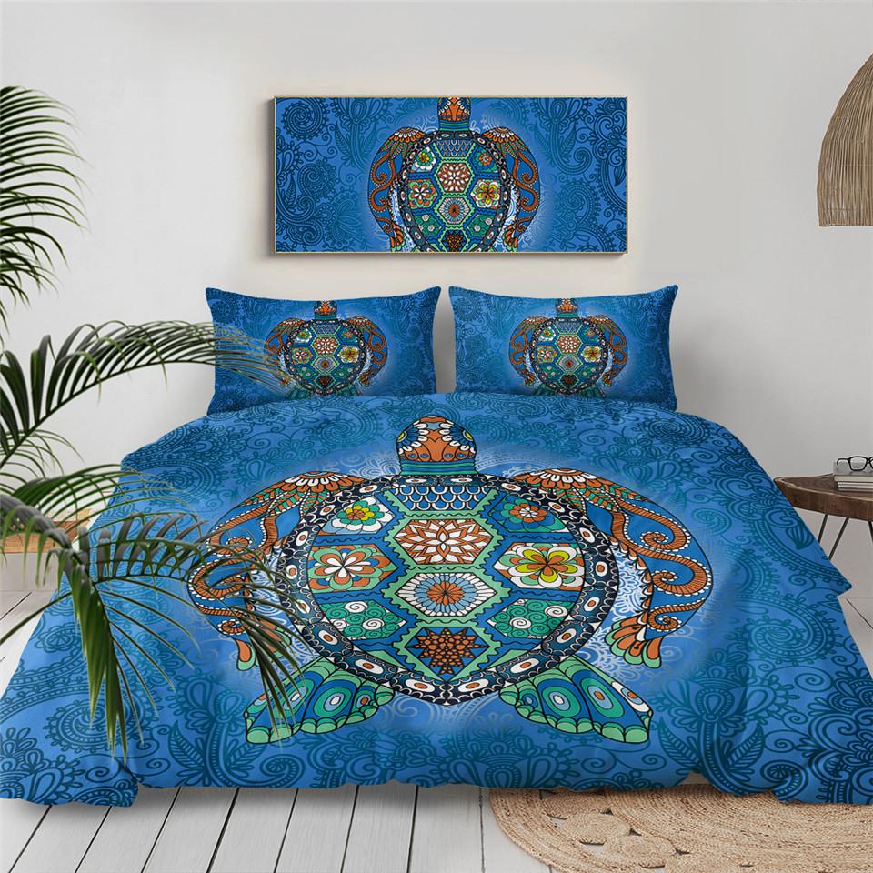 Sea Turtle Duvet Cover Set Pillow Cases Ocean Animal Turtle Bedding Set Queen King Kids Home Textiles Map Coral Soft Quilt Cover