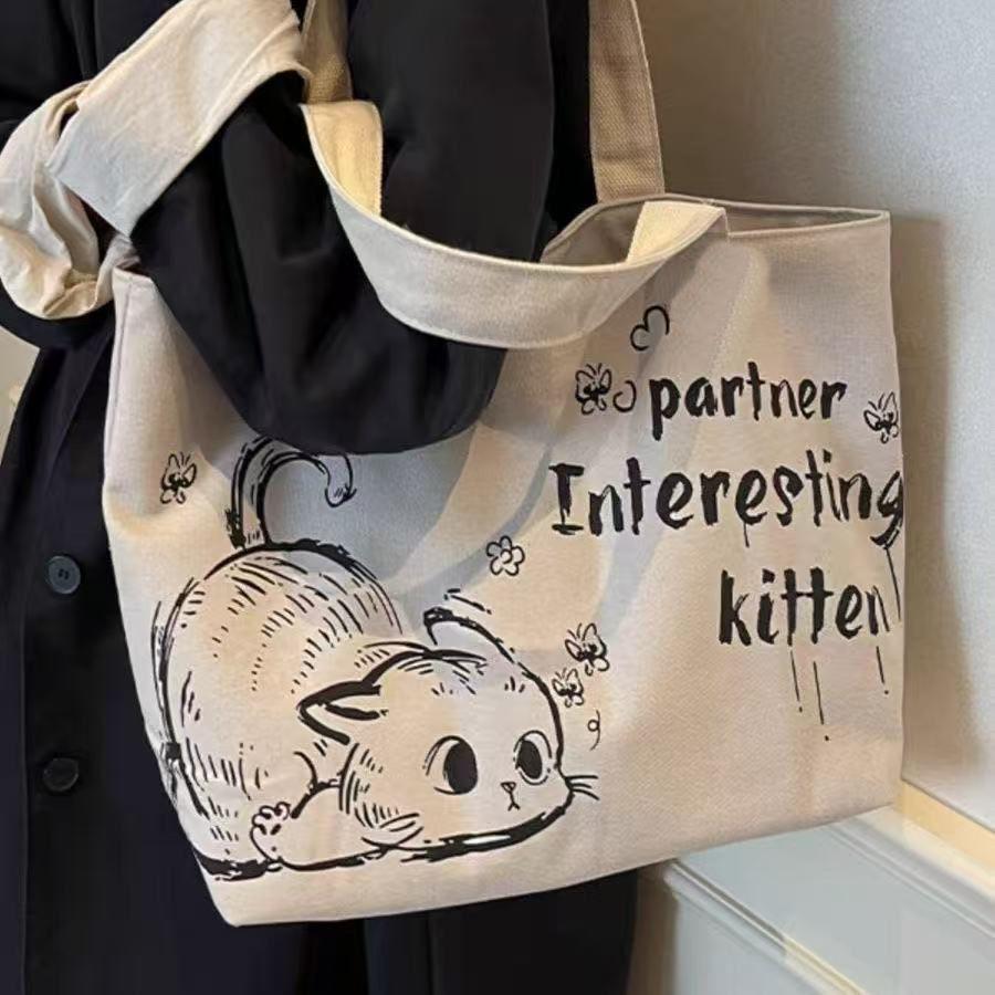 Трендовая большая холщовая сумка-тоут 2025 для женщин - Универсальная сумка через плечо для поездок на работу или для шопинга