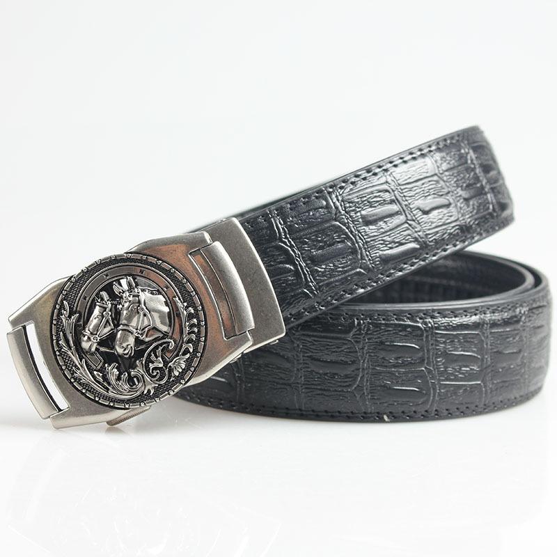 Men's Leather Belt with Automatic Buckle, Genuine Leather, Bronze Buckle, Faucet for Middle-aged and Young Business Casual Pants