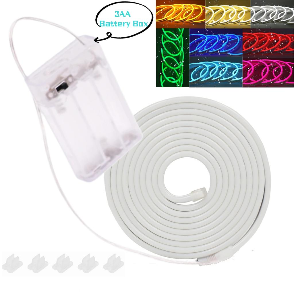 Battery Powered Flexible Neon LED Strip Lights 1M 2M 3M Waterproof DIY Design for Home Decoration White Warm Red Green Blue