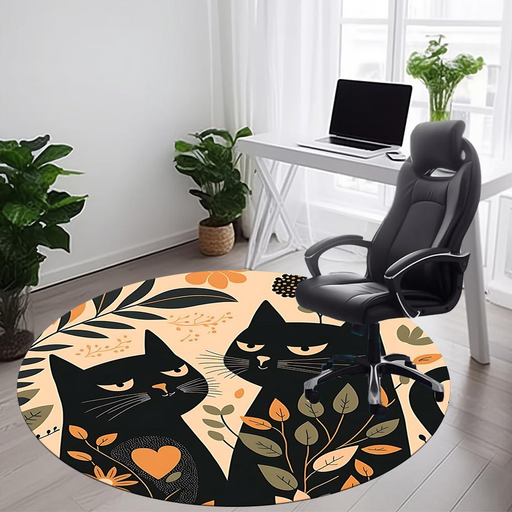 1PC Cats Floral Office Round Area Rug, Indoor Mat Suitable For Office, Under Office Chairs Bedroom Living Room Home Decor, Room DecoT1223050