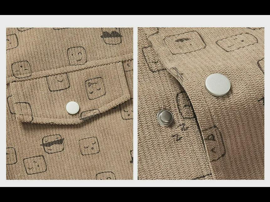 Men's Spring/Autumn Corduroy Lapel Jacket - Fashionable, Casual, Full-Print, Large Sizes Available.