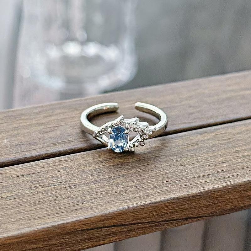 Новое нишевое высококачественное высококлассное морско-синее циркониевое супер-сказочное открытое кольцо Простые модные украшения для женщин