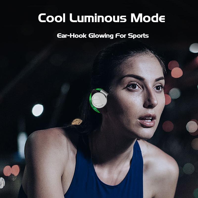 VAORLO Спортивные наушники TWS, светящиеся наушники-крючки, IPX5, водонепроницаемые, ENC, стереогарнитура с шумоподавлением, Bluetooth 5,2, безболезненное ношение