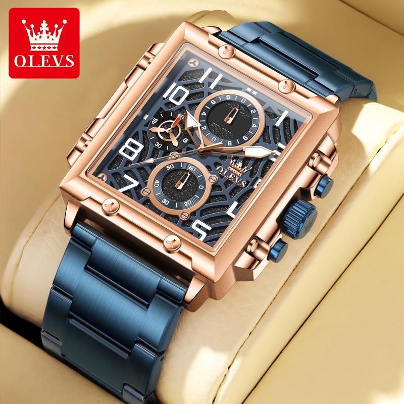 Деловые мужские часы водонепроницаемые светящиеся календарные хронограф квадратные мужские часы из нержавеющей стали кварцевые мужские часы Reloj