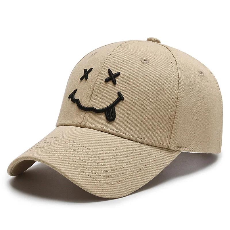 Женские бейсболки с вышивкой смайлика Kpop Черные Хлопковые Регулируемые Snapback Смешные Хип-хоп Кепки Осенние Солнце Папины Кепки для Ма Практичное Использование