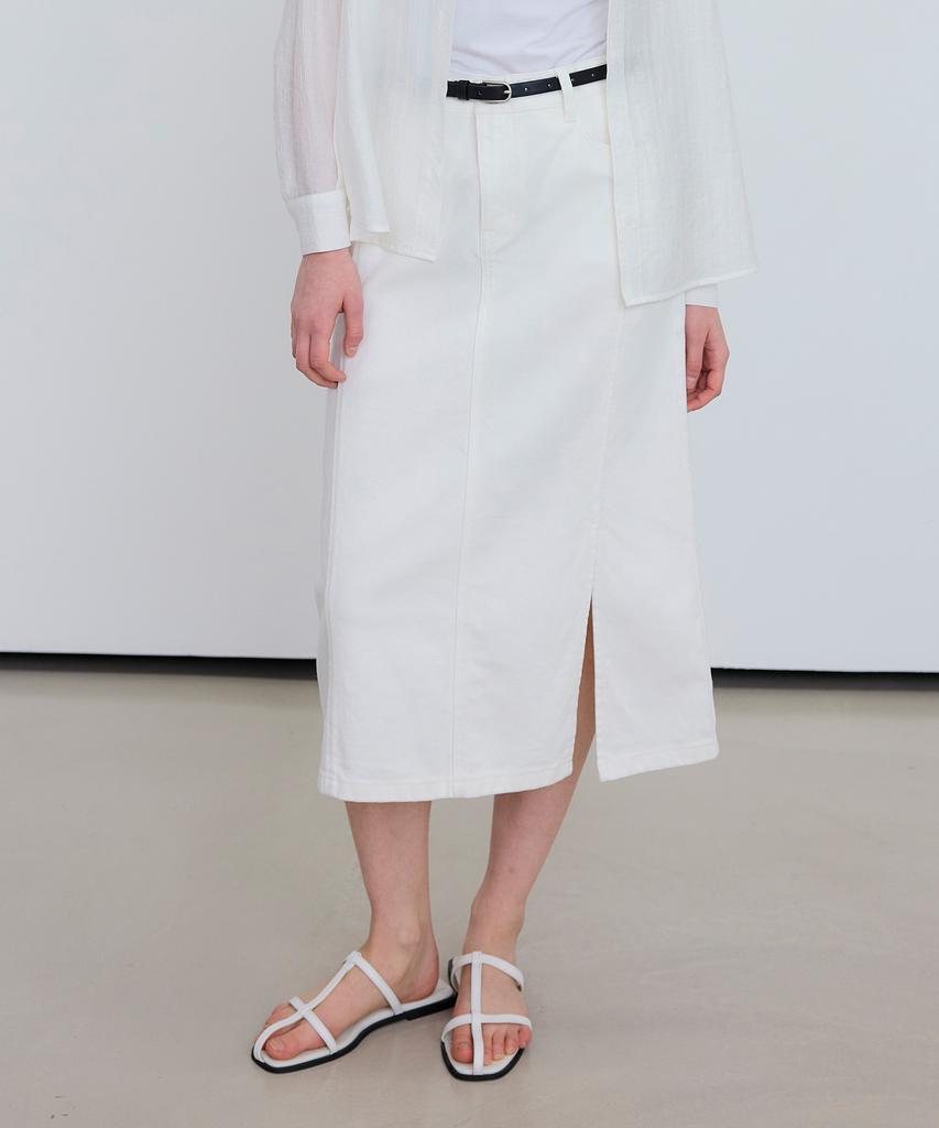 Mind Bridge Woman [W][Belt Included] A-Line Belted White Skirt