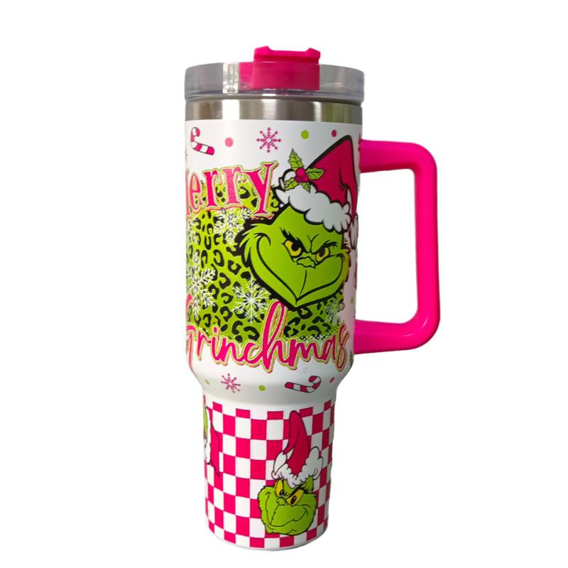 Термокружка Grinch из нержавеющей стали, 40 унций, с крышкой-поилкой и соломинкой, в современном зеленом дизайне