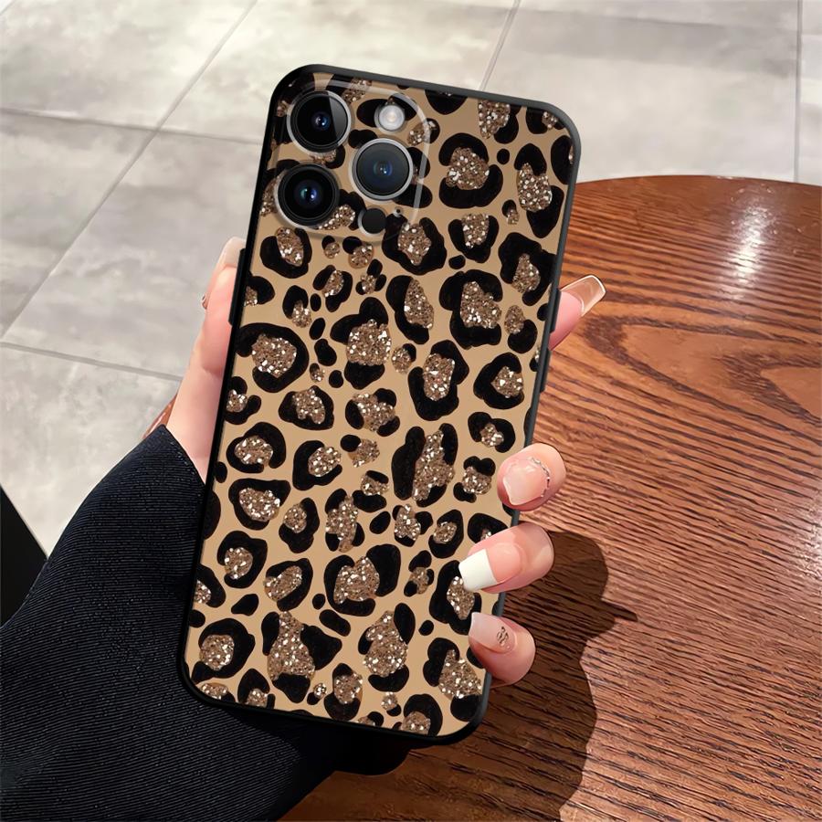 Чехол для iPhone XR 7 8 17Air 15 16 14 Plus 13 12 11 17 Pro Max XS Max Черный Мягкий Чехол для Телефона Мультяшный Узор с Принтом Леопарда