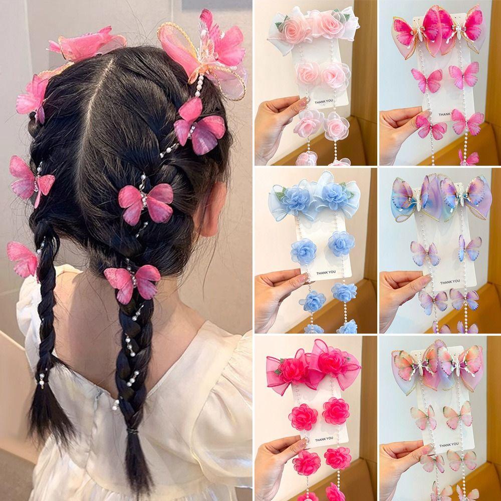 Mesh Pearl Braided Hairpin Braided Hair Chain Hair Clip Cute Children Flower Barrettes