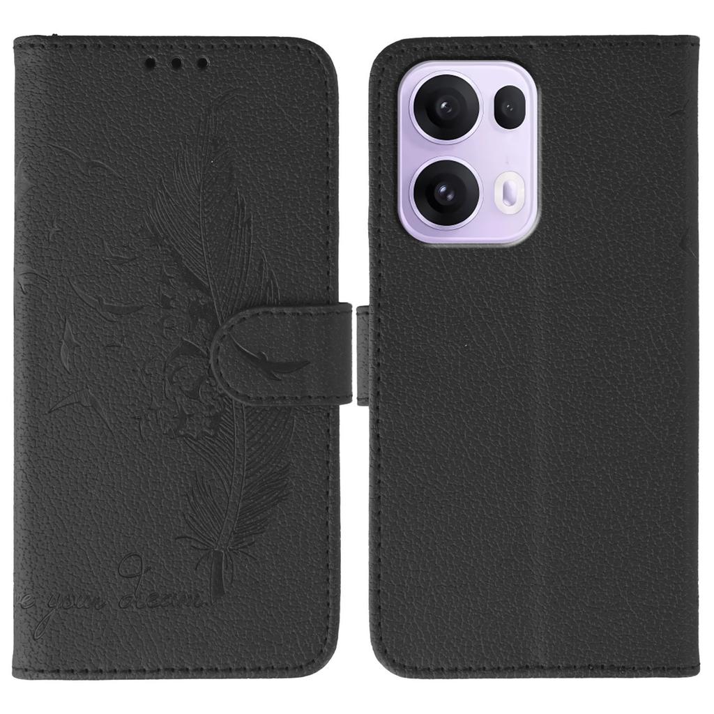 For Oppo Reno13 Pro 5G Case Feather Imprint PU Leather Wallet Phone Cover