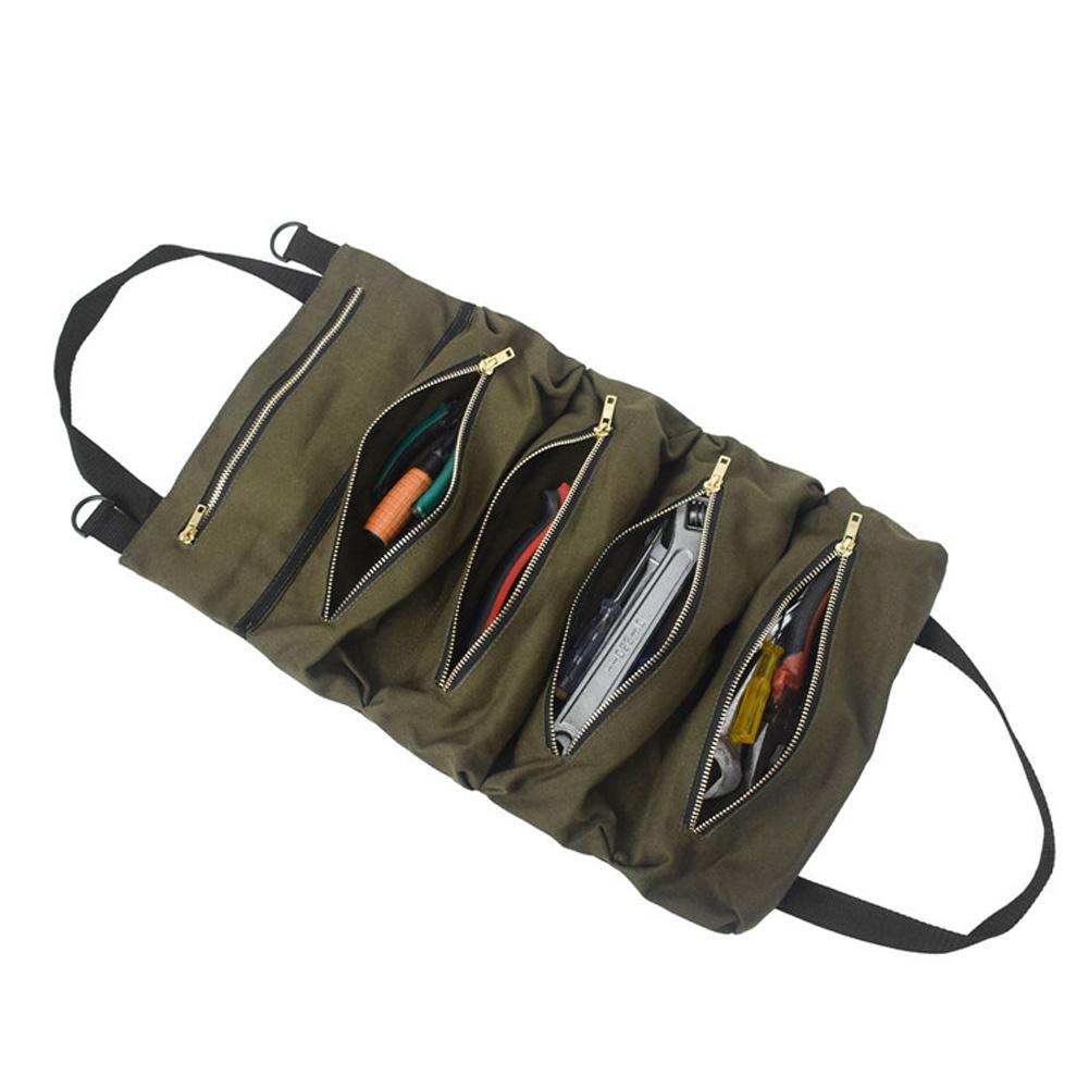 Car Tool Storage Bag Multifunctional Canvas Hanging Tool Roll Up Bag Storage Pouch Tools Tote Carrier Sling Holder
