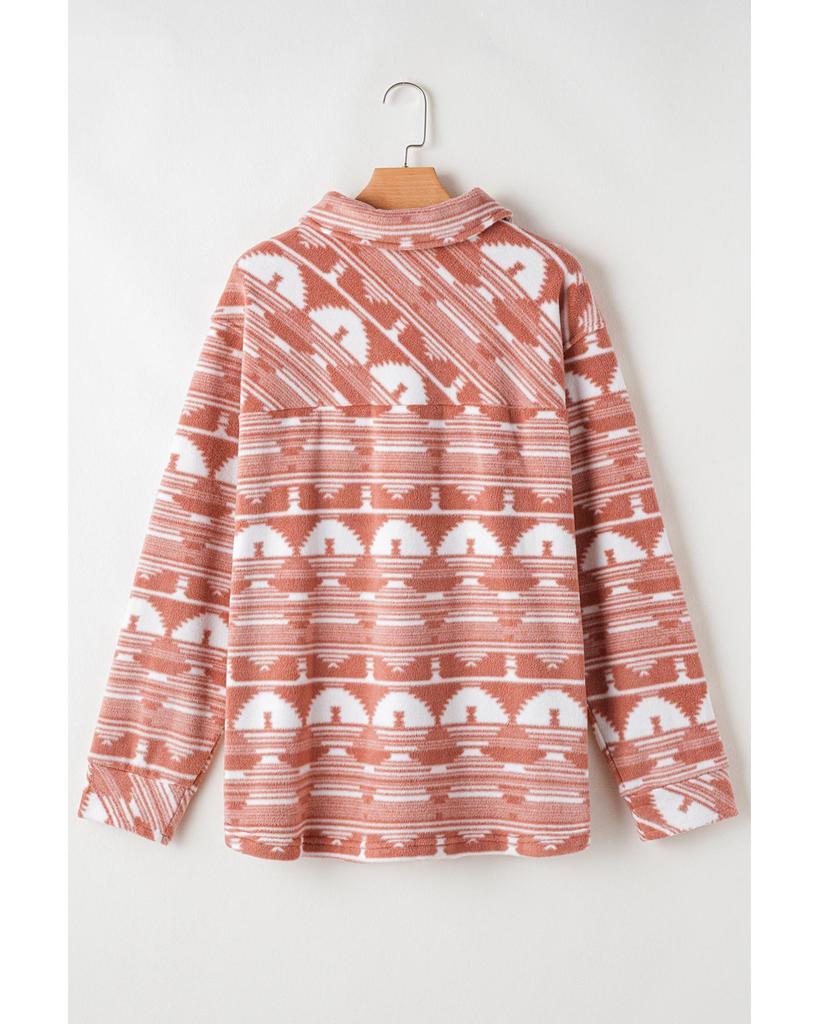 Azura Exchange Pink Plus Size Aztec Print Chest Pocket Shacket