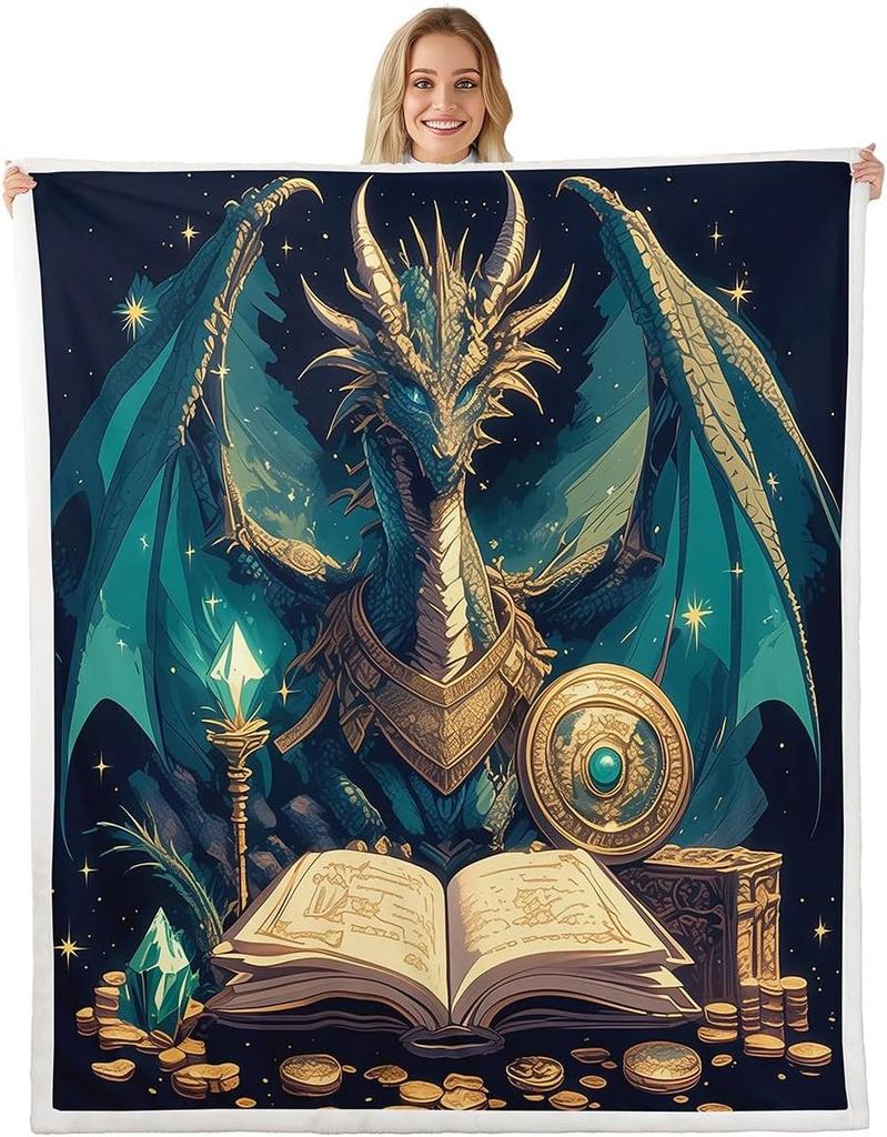 GUOYU Blanket Dragon Fleece Throw Blanket Japanese Ukiyoe Theme Sherpa Blanket Queen for Bed Sofa Couch Girls Japanese Style Plush Blanket