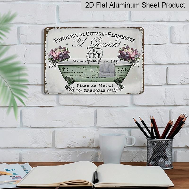 2D Flat Vintage French Bathroom Metal Wall Art - Shabby Chic Decor with Floral Design, Rustic Aluminium Sign for Home, Kitchen & Bathroom, 1765-1830