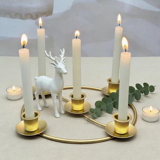 Advent Wreath Candle Holder Christmas Candle Ring Stand for 4/5 Taper Candles Gold Metal Advent Wreath Ring for Christmas Holiday Home Party Church